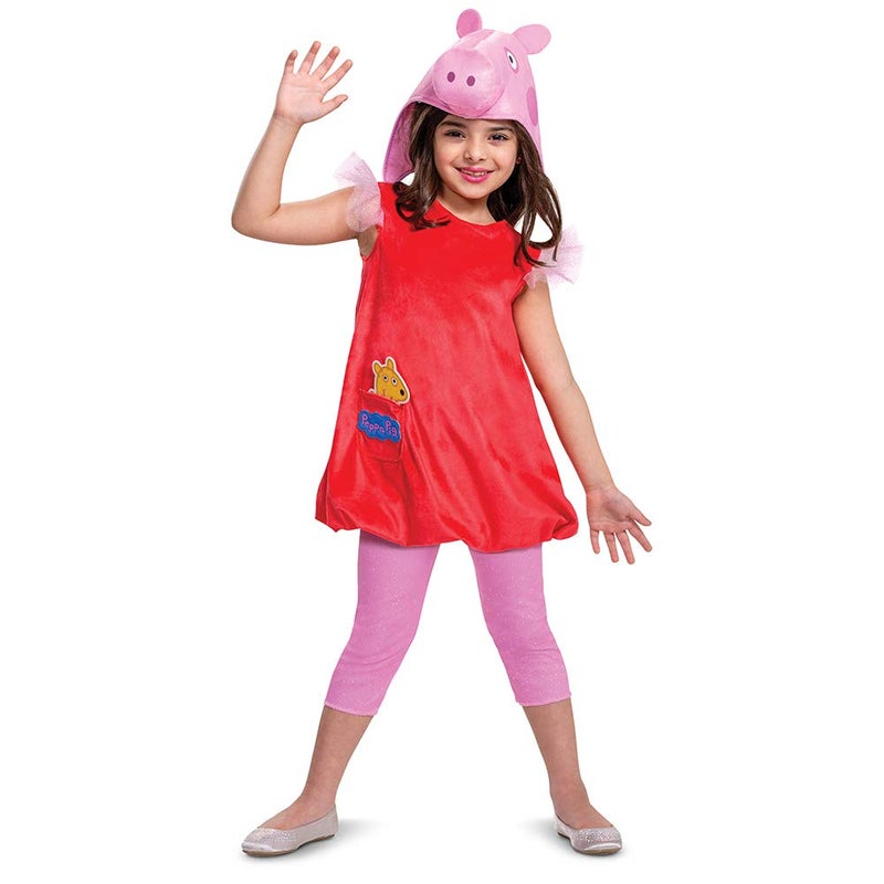 Disguise Peppa Pig Costume for Girls, Deluxe Official Nick Jr Character Jumpsuit Dress and Laplander Peppa Hat, Toddler Size Medium (3T-4T) - Image 1